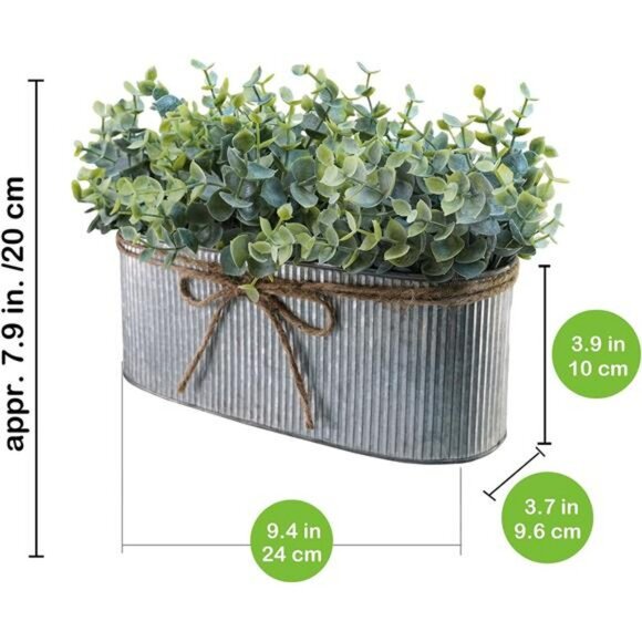 Artificial eucalyptus arrangement rustic galvanized planter farmhouse table deco - Picture 3 of 8